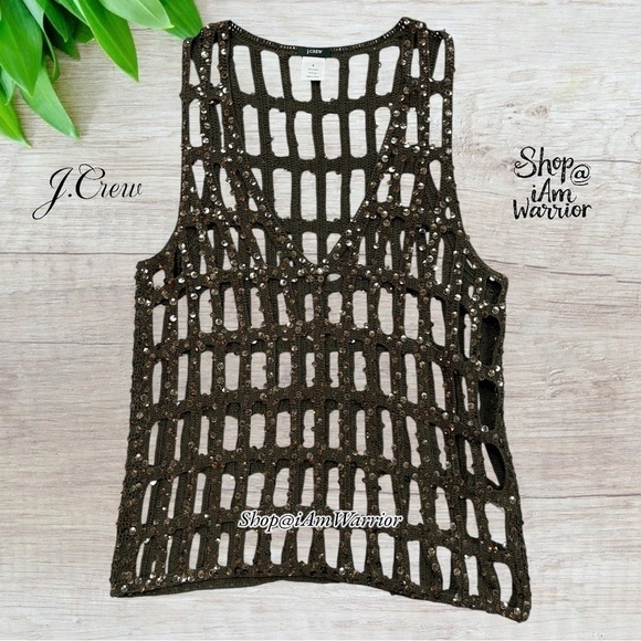 J.Crew Collection dark avocado sequin crochet netted vest *shop@iamwarrior - Picture 3 of 9